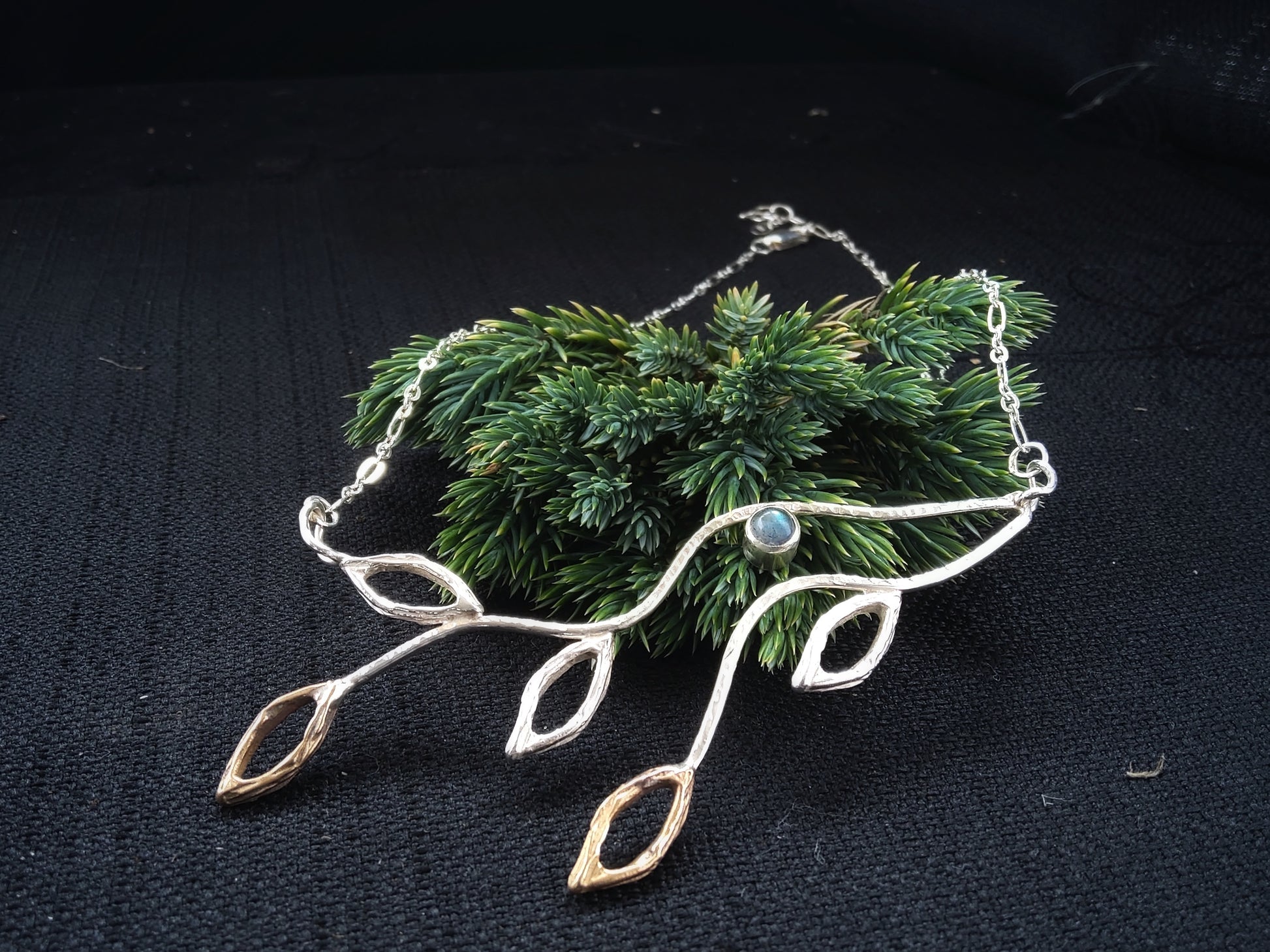 Sterling Silver and Bronze Leaf Necklace handmade in Kent