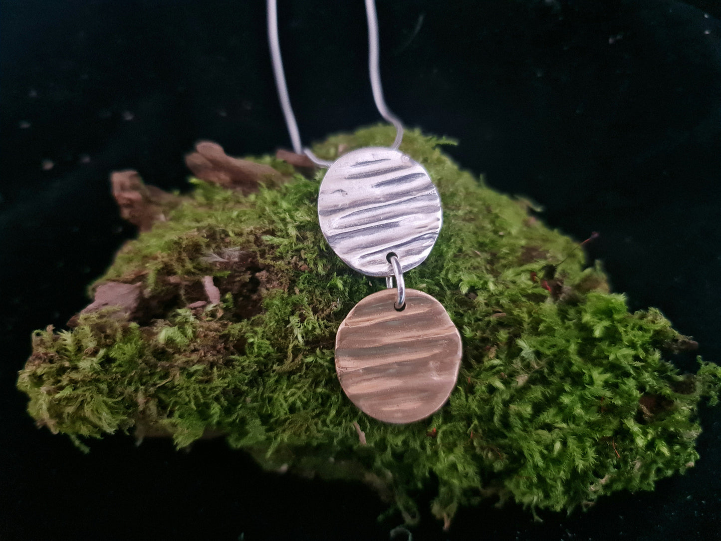 Amsbury wood duo pendant silver and bronze necklace