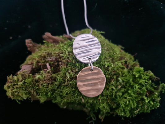 Amsbury wood duo pendant silver and bronze necklace