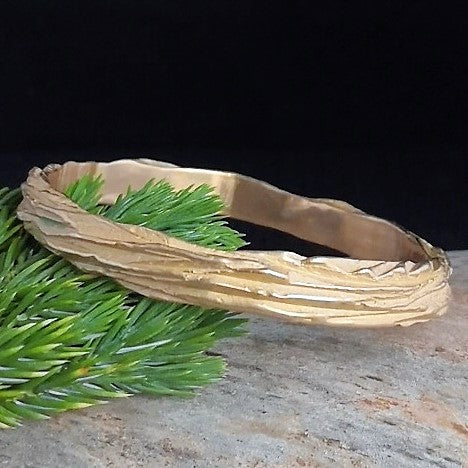 Beech wood bronze bangle with tree bark texture