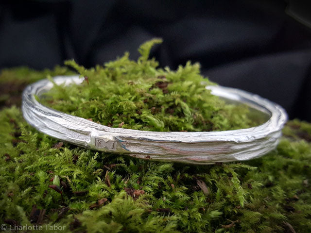 Beech wood uniform bangle in polished silver