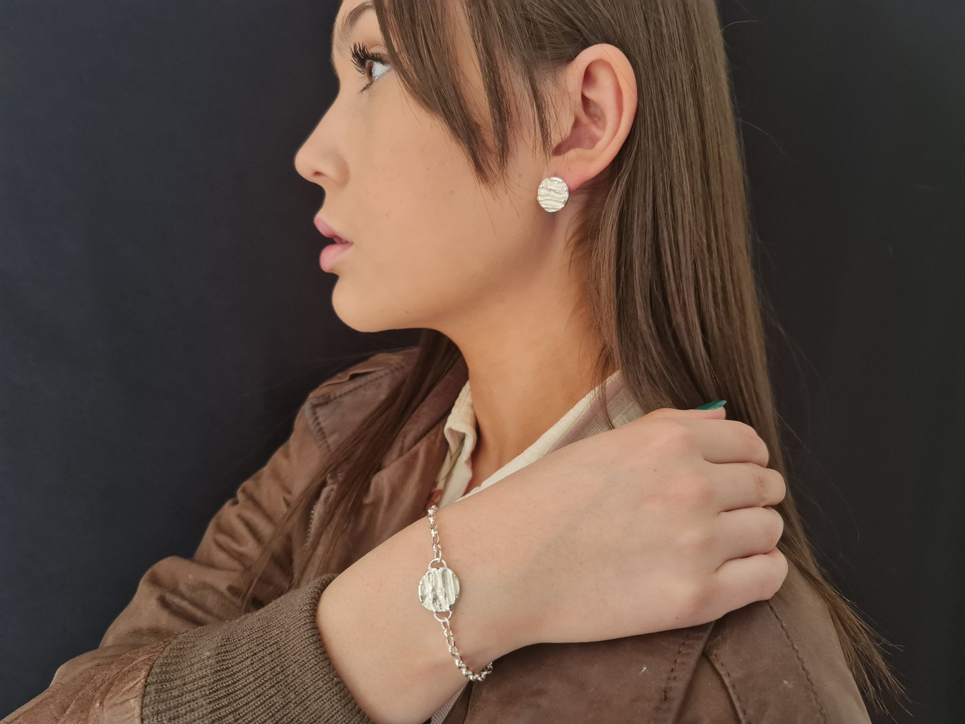 Cinderhill Sterling Silver Bracelet with link chain on female model