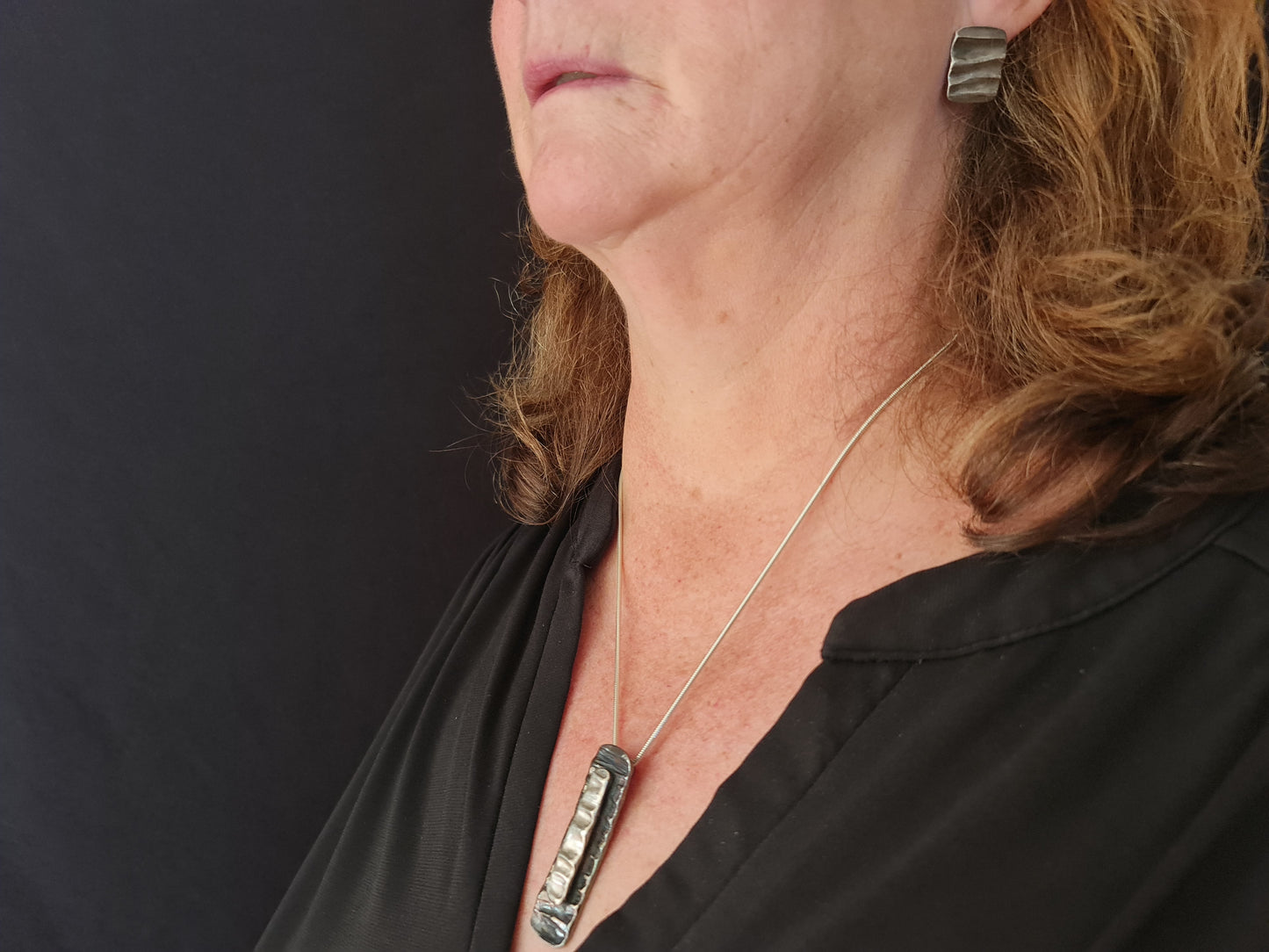 Henhurst wood duo silver long pendant necklace