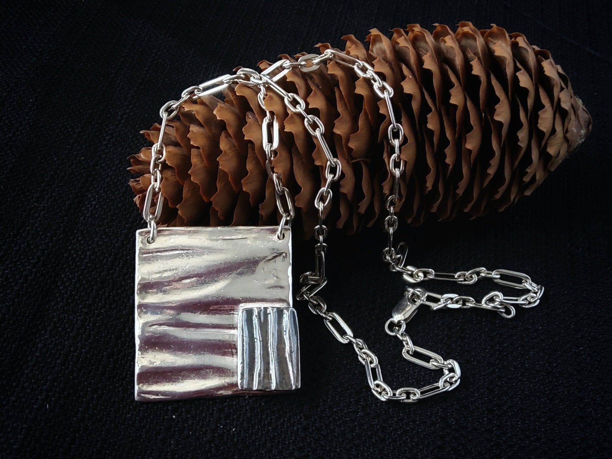 Henhurst wood duo square pendant necklace in silver