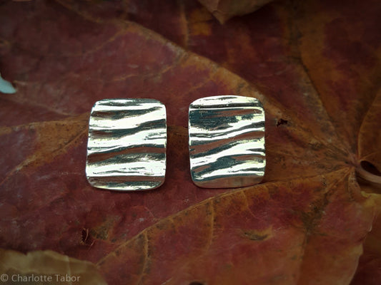 Henhurst wood polished silver square stud earring