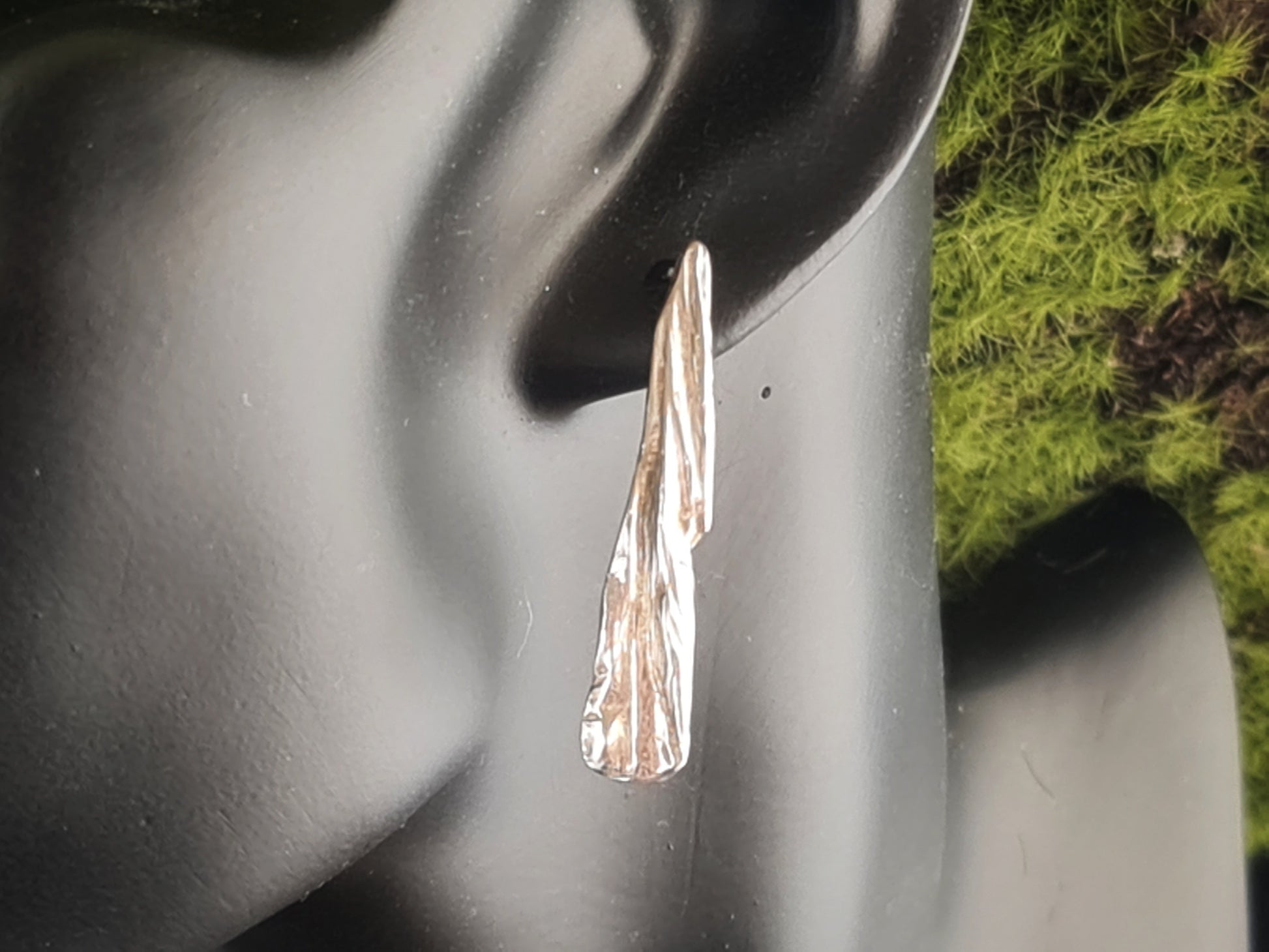 Quarrywood bark polished silver long hang earrings