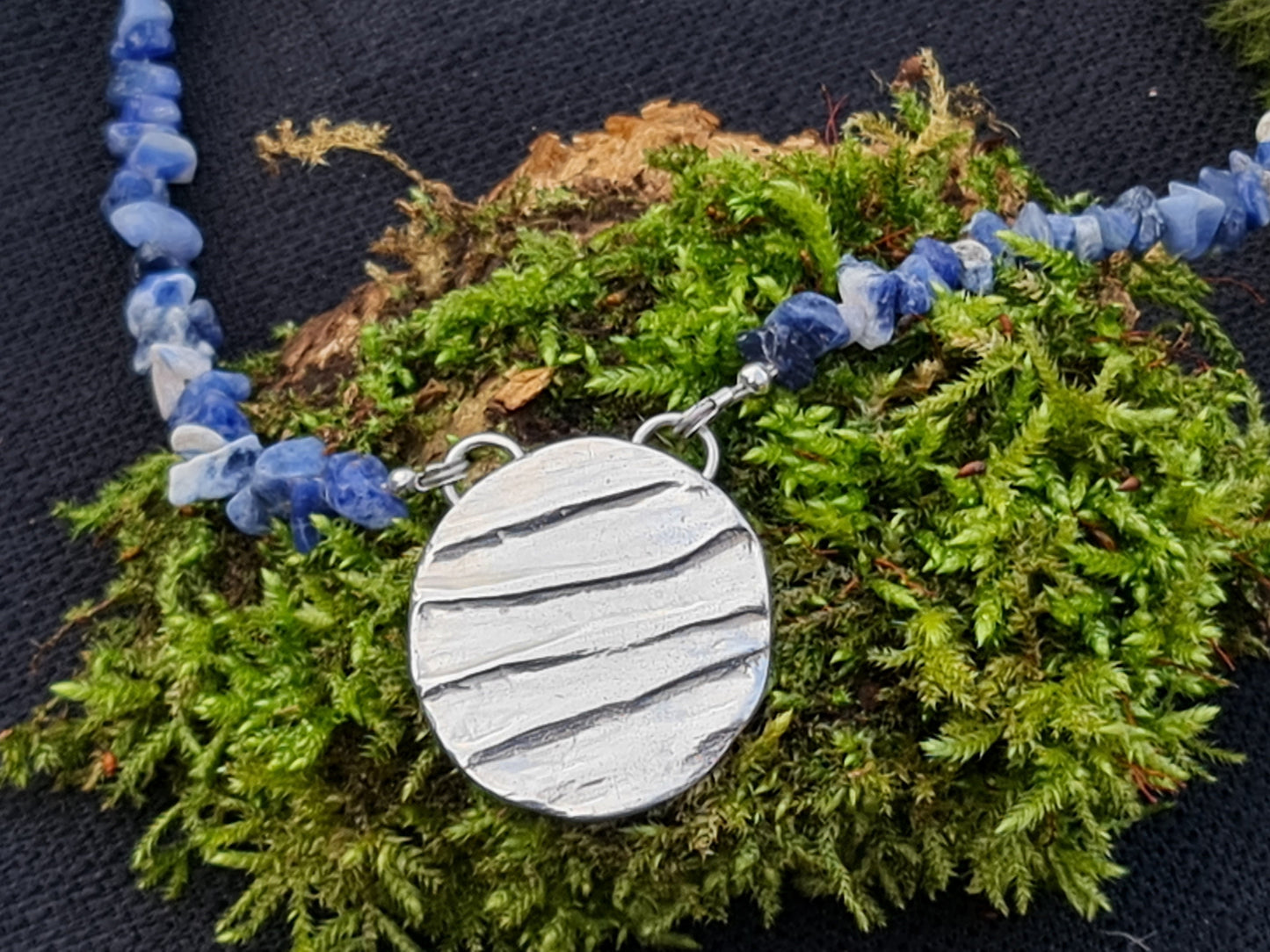 Amsbury Wood Sterling Silver Necklace with Blue Sodalite Beads