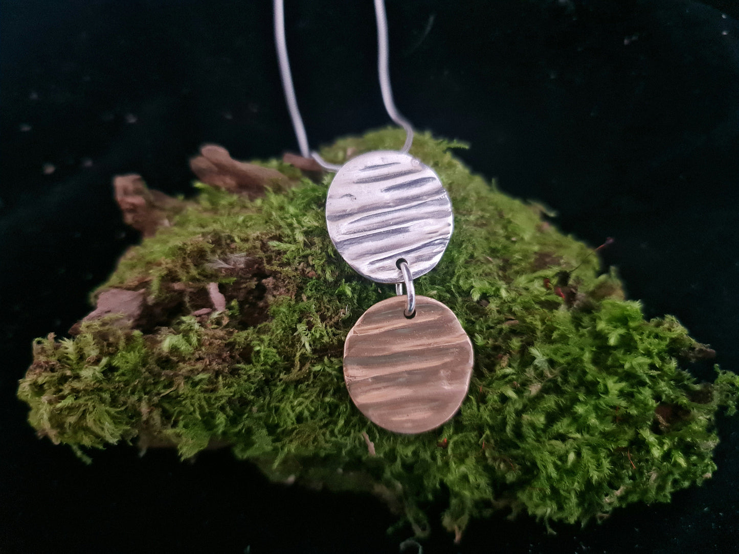 Amsbury wood duo pendant silver and bronze necklace
