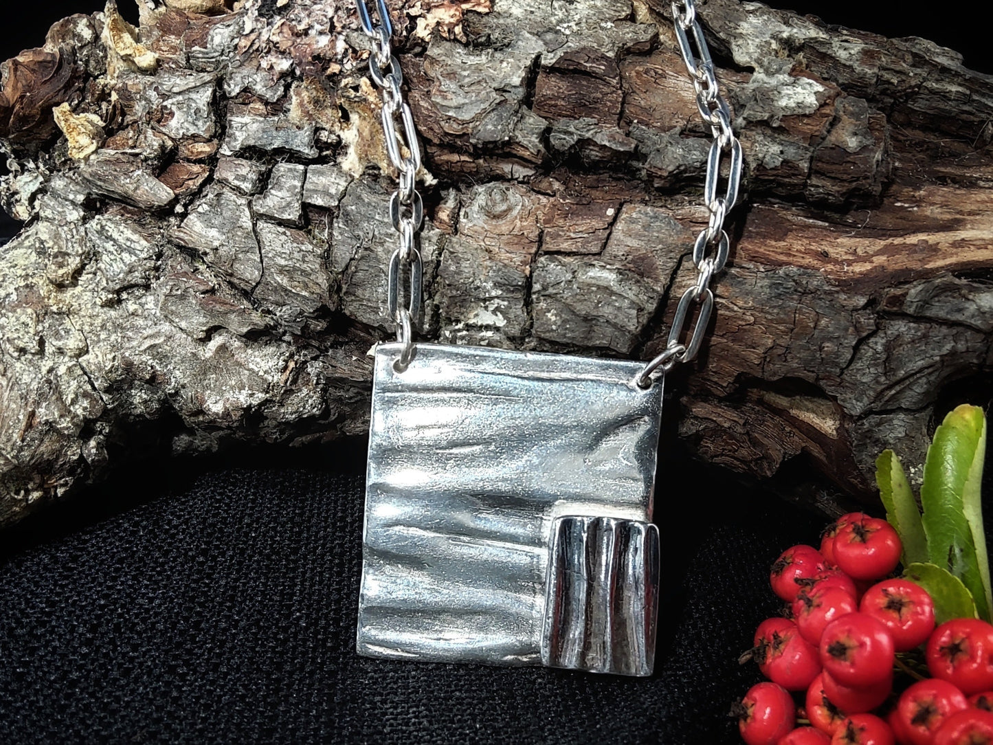 Henhurst wood duo square pendant necklace in silver