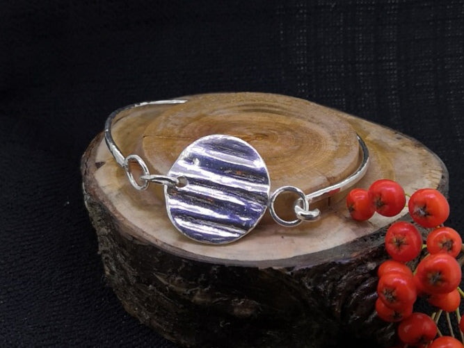 ripple textured and hammered sterling silver bangle